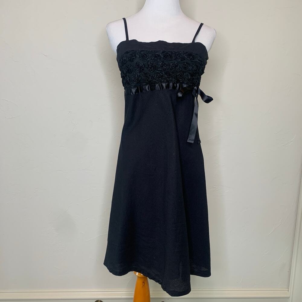 Filippo Spaghetti Strap Rosette Lace Bodice Sheath Dress Linen? Large